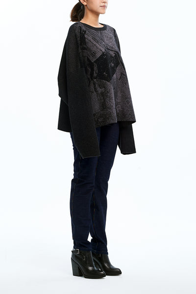 Andy Collection- Over-sized Front Knitted Jacquard Round Neck Top - Johan Ku Shop