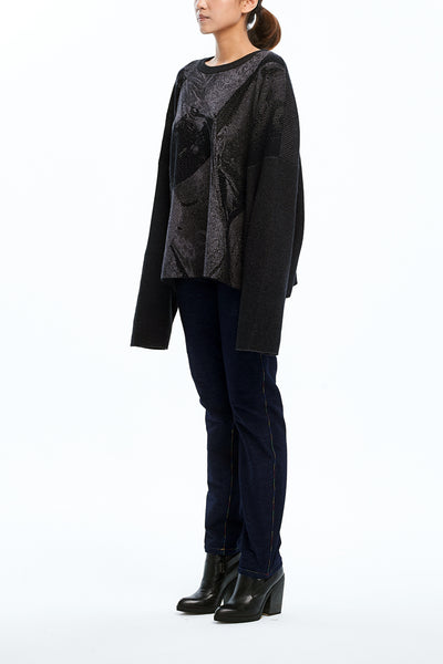 Andy Collection- Over-sized Front Knitted Jacquard Round Neck Top - Johan Ku Shop