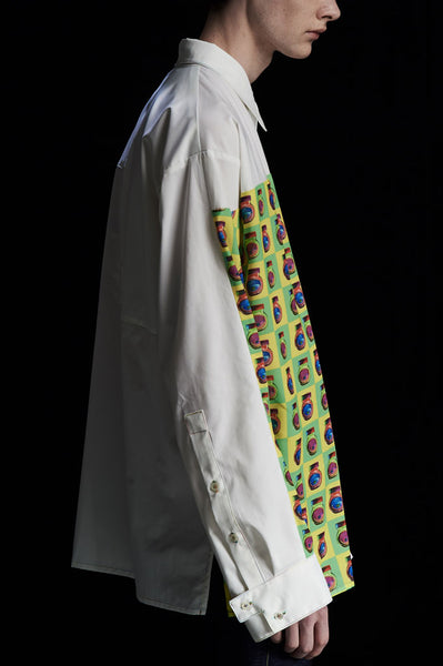Andy Collection- Front Yellow/Green Pop Art Graphic Over-sized White Shirt - Johan Ku Shop