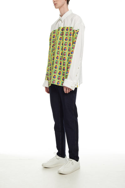 Andy Collection- Front Yellow/Green Pop Art Graphic Over-sized White Shirt - Johan Ku Shop