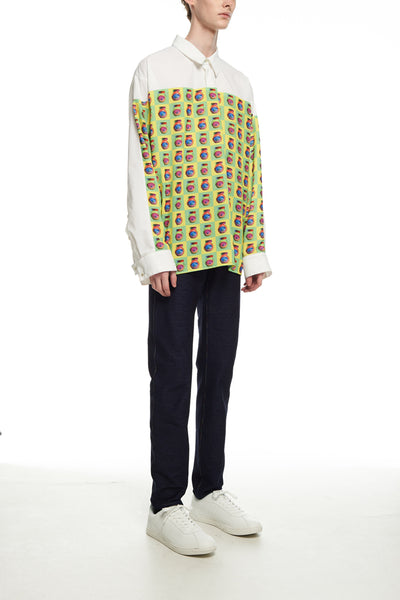 Andy Collection- Front Yellow/Green Pop Art Graphic Over-sized White Shirt - Johan Ku Shop
