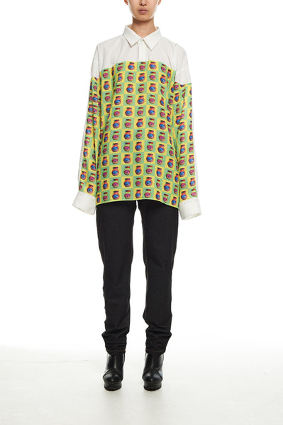 Andy Collection- Front Yellow/Green Pop Art Graphic Over-sized White Shirt - Johan Ku Shop