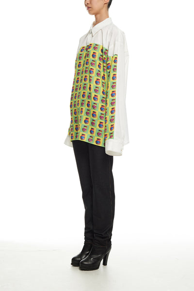 Andy Collection- Front Yellow/Green Pop Art Graphic Over-sized White Shirt - Johan Ku Shop