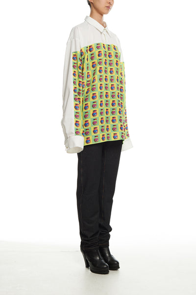 Andy Collection- Front Yellow/Green Pop Art Graphic Over-sized White Shirt - Johan Ku Shop