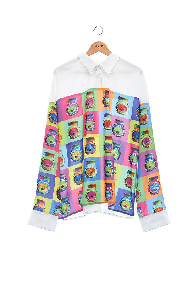 Andy Collection- Full Colour Front Square Graphic Over-sized White Shirt - Johan Ku Shop