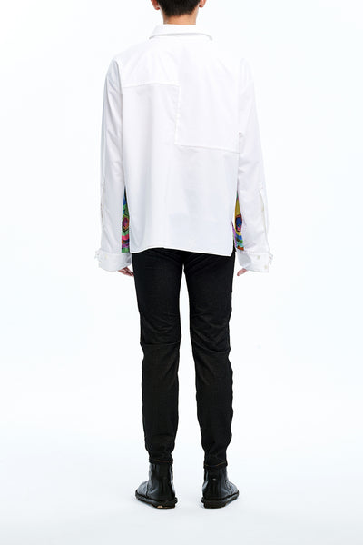 Andy Collection- Full Colour Front Square Graphic Over-sized White Shirt - Johan Ku Shop