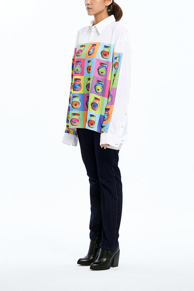 Andy Collection- Full Colour Front Square Graphic Over-sized White Shirt - Johan Ku Shop