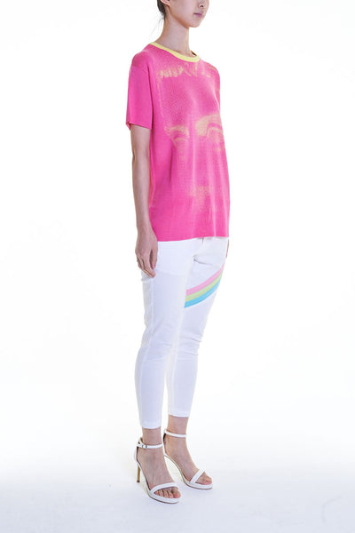 Elioliver Collection- Fade Out Sculpture Knitted Jacquard Top - Fuchsia - Johan Ku Shop