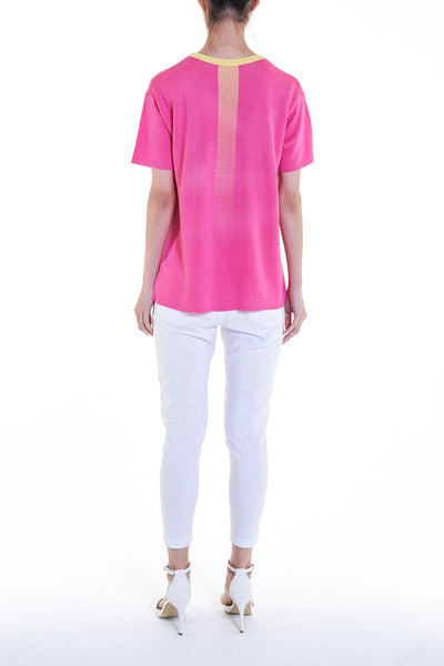 Elioliver Collection- Fade Out Sculpture Knitted Jacquard Top - Fuchsia - Johan Ku Shop