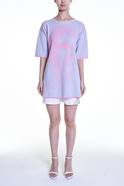 Elioliver Collection- Sculpture Knitted Jacquard Over-sized Top - Lavender Blush - Johan Ku Shop