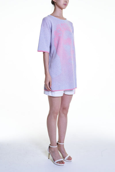 Elioliver Collection- Sculpture Knitted Jacquard Over-sized Top - Lavender Blush - Johan Ku Shop