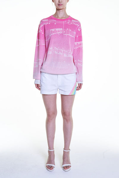 Elioliver Collection- Note Graphic Knitted Jacquard Top - Fuchsia/White - Johan Ku Shop