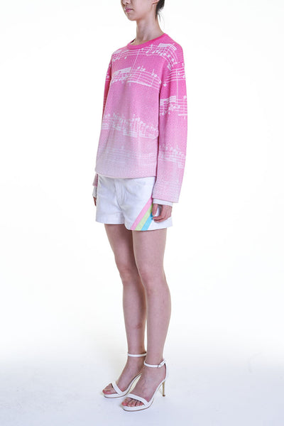 Elioliver Collection- Note Graphic Knitted Jacquard Top - Fuchsia/White - Johan Ku Shop