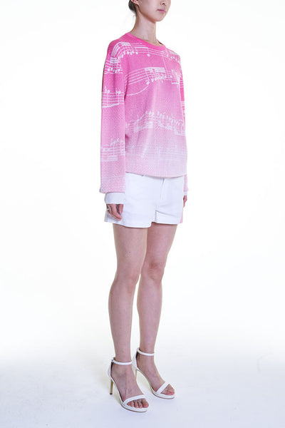 Elioliver Collection- Note Graphic Knitted Jacquard Top - Fuchsia/White - Johan Ku Shop