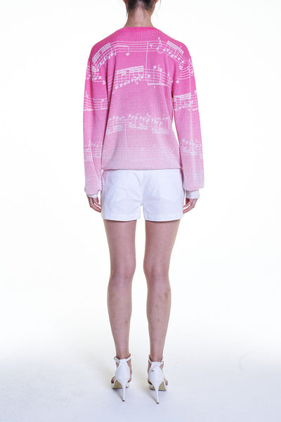 Elioliver Collection- Note Graphic Knitted Jacquard Top - Fuchsia/White - Johan Ku Shop
