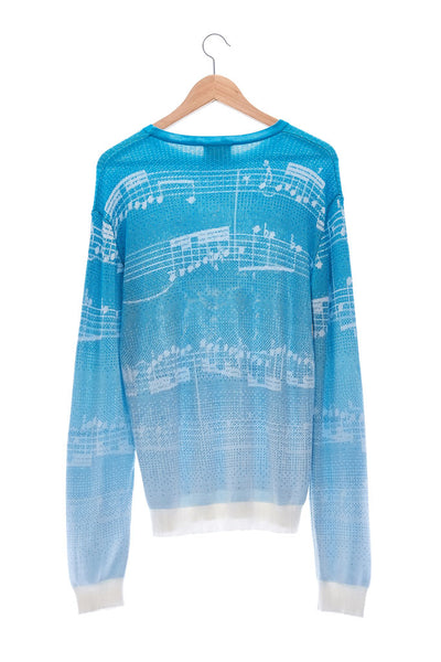 Elioliver Collection- Note Graphic Knitted Jacquard Top - Blue/White - Johan Ku Shop