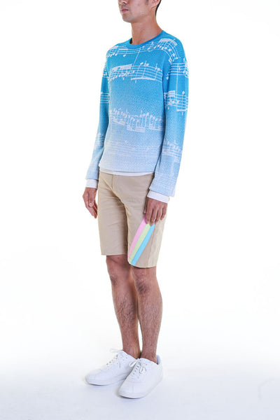 Elioliver Collection- Note Graphic Knitted Jacquard Top - Blue/White - Johan Ku Shop