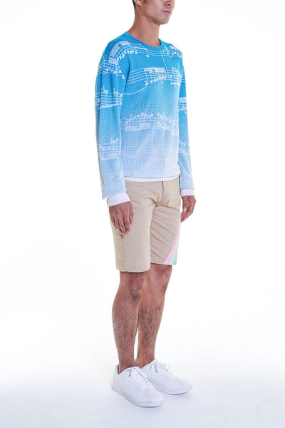 Elioliver Collection- Note Graphic Knitted Jacquard Top - Blue/White - Johan Ku Shop