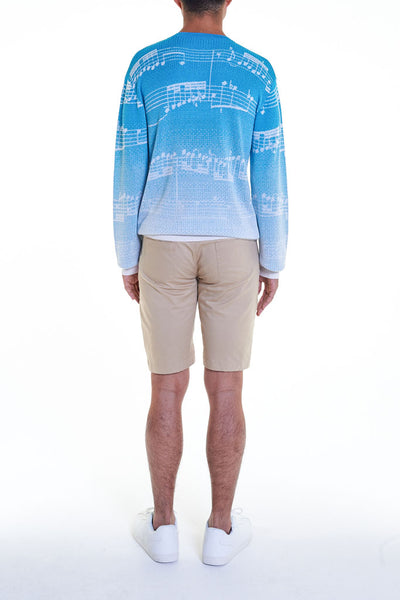 Elioliver Collection- Note Graphic Knitted Jacquard Top - Blue/White - Johan Ku Shop