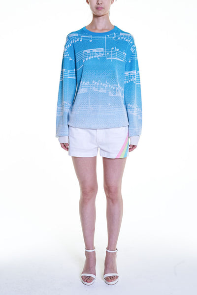 Elioliver Collection- Note Graphic Knitted Jacquard Top - Blue/White - Johan Ku Shop