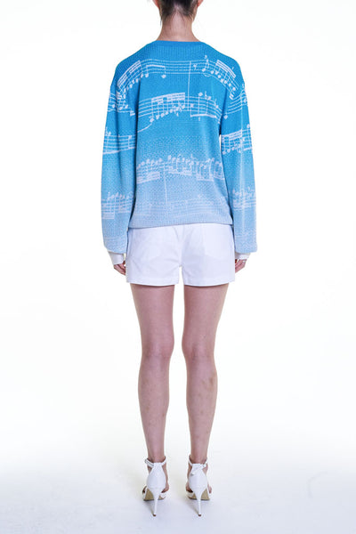 Elioliver Collection- Note Graphic Knitted Jacquard Top - Blue/White - Johan Ku Shop
