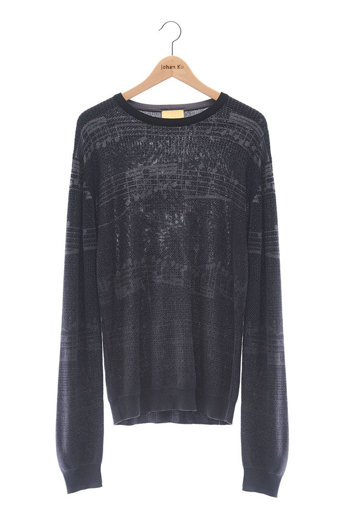 Elioliver Collection- Note Graphic Knitted Jacquard Top - Black/Dark Gray - Johan Ku Shop