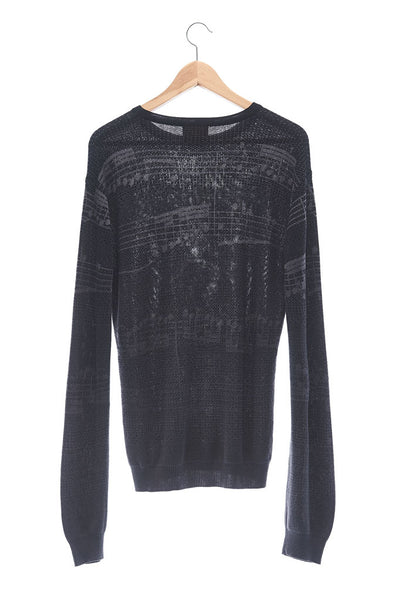 Elioliver Collection- Note Graphic Knitted Jacquard Top - Black/Dark Gray - Johan Ku Shop