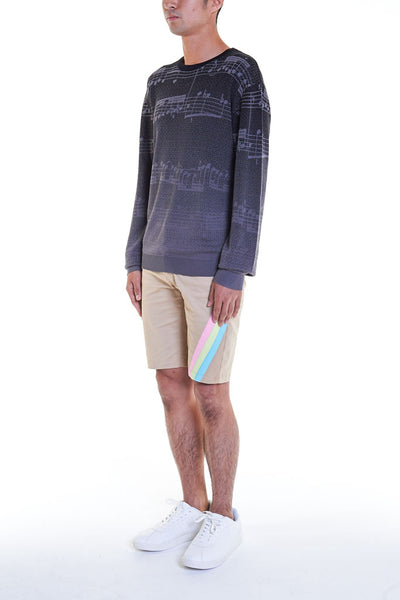 Elioliver Collection- Note Graphic Knitted Jacquard Top - Black/Dark Gray - Johan Ku Shop