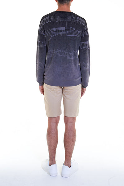 Elioliver Collection- Note Graphic Knitted Jacquard Top - Black/Dark Gray - Johan Ku Shop