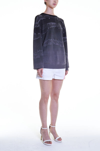 Elioliver Collection- Note Graphic Knitted Jacquard Top - Black/Dark Gray - Johan Ku Shop