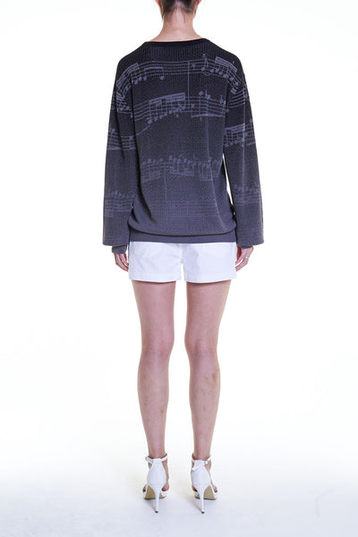 Elioliver Collection- Note Graphic Knitted Jacquard Top - Black/Dark Gray - Johan Ku Shop