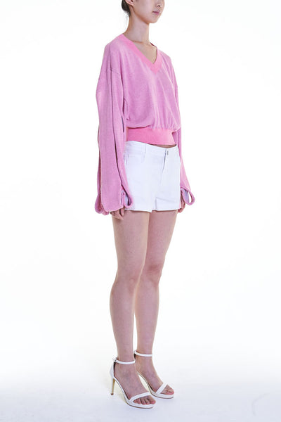 Elioliver Collection- Cut-Out See Through Knitted Top - Pink - Johan Ku Shop