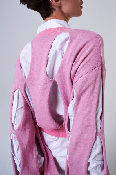 Elioliver Collection- Cut-Out See Through Knitted Top - White/Pink - Johan Ku Shop