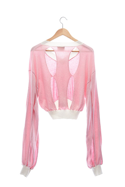 Elioliver Collection- Cut-Out See Through Knitted Top - White/Pink - Johan Ku Shop