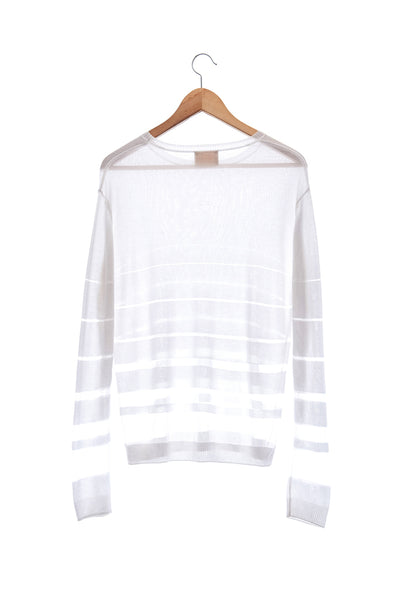 Elioliver Collection- See-Through Stripe Knitted Top - White - Johan Ku Shop