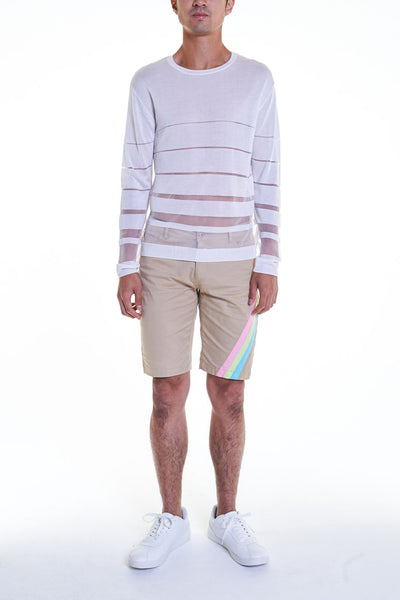 Elioliver Collection- See-Through Stripe Knitted Top - White - Johan Ku Shop