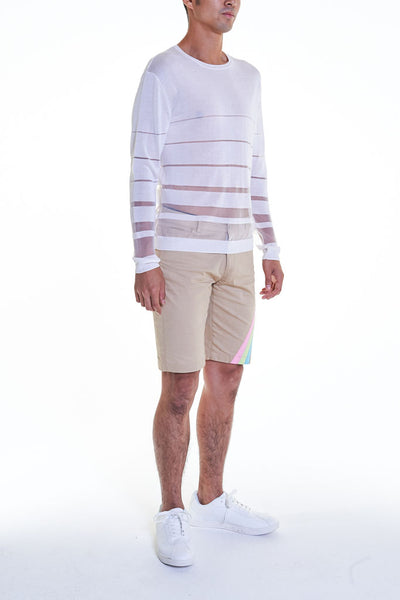 Elioliver Collection- See-Through Stripe Knitted Top - White - Johan Ku Shop