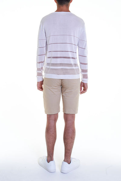 Elioliver Collection- See-Through Stripe Knitted Top - White - Johan Ku Shop