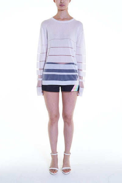 Elioliver Collection- See-Through Stripe Knitted Top - White - Johan Ku Shop