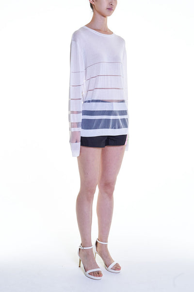 Elioliver Collection- See-Through Stripe Knitted Top - White - Johan Ku Shop