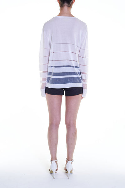 Elioliver Collection- See-Through Stripe Knitted Top - White - Johan Ku Shop