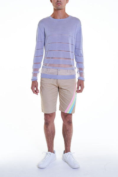 Elioliver Collection- See-Through Stripe Knitted Top - Gray - Johan Ku Shop