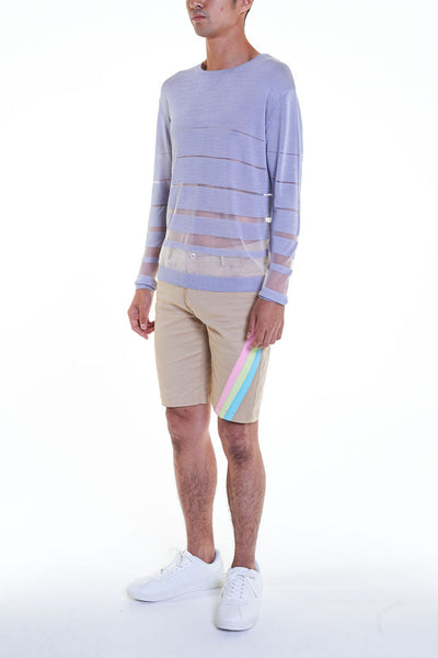 Elioliver Collection- See-Through Stripe Knitted Top - Gray - Johan Ku Shop