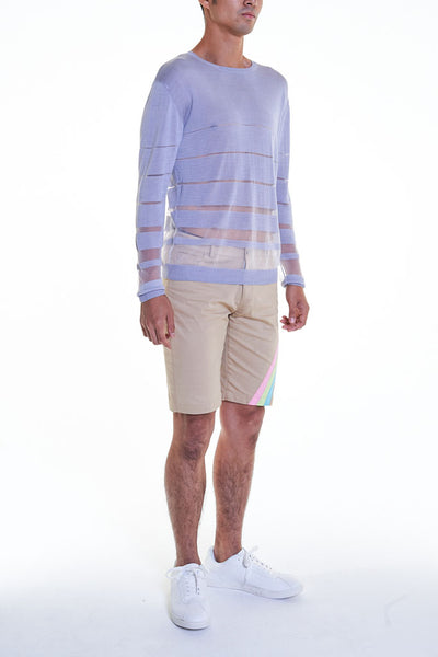 Elioliver Collection- See-Through Stripe Knitted Top - Gray - Johan Ku Shop