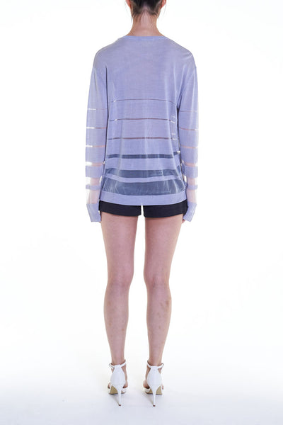 Elioliver Collection- See-Through Stripe Knitted Top - Gray - Johan Ku Shop