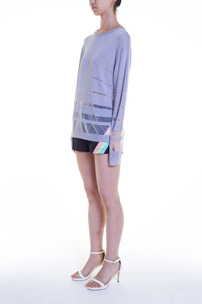 Elioliver Collection- See-Through Stripe Knitted Top - Gray - Johan Ku Shop