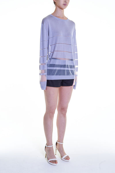 Elioliver Collection- See-Through Stripe Knitted Top - Gray - Johan Ku Shop