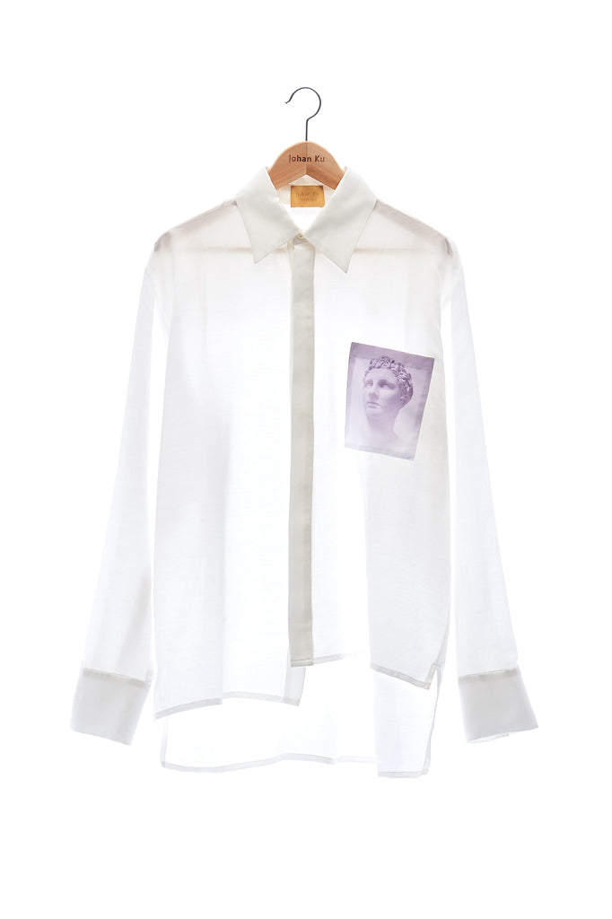 Elioliver Collection- Sculpture Graphic Pocket Over-Sized Shirt - White - Johan Ku Shop
