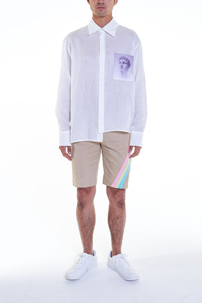 Elioliver Collection- Sculpture Graphic Pocket Over-Sized Shirt - White - Johan Ku Shop