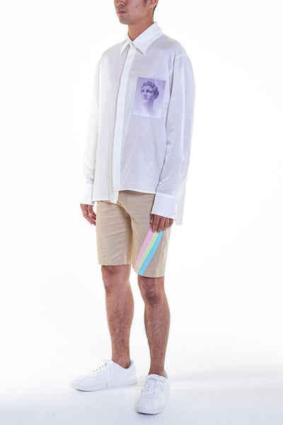 Elioliver Collection- Sculpture Graphic Pocket Over-Sized Shirt - White - Johan Ku Shop